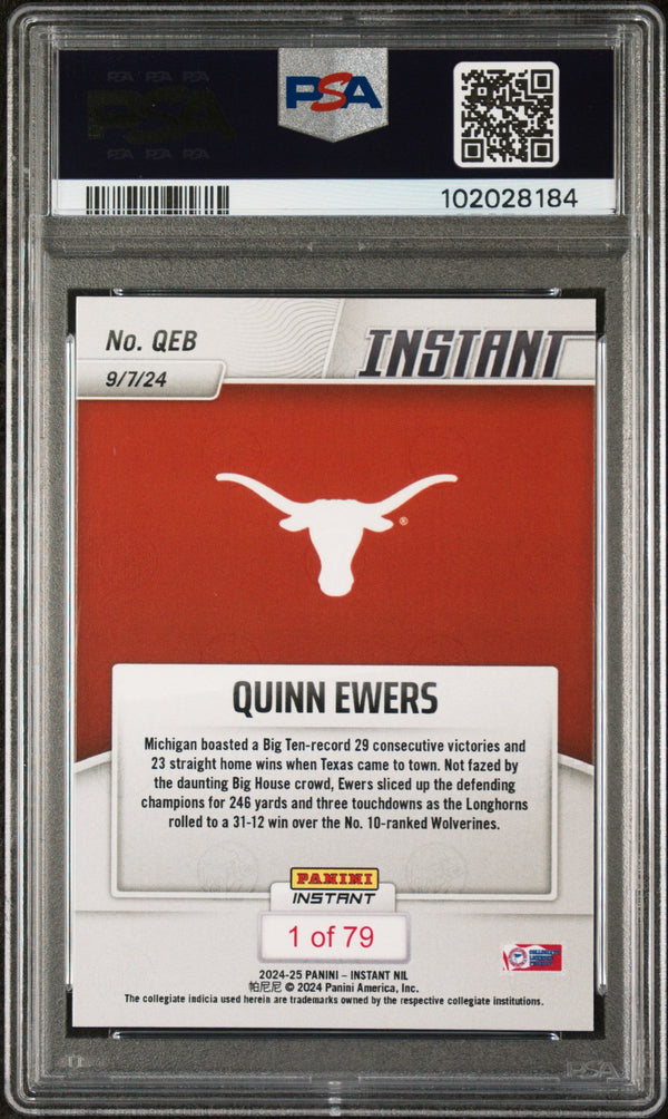 Graded 2024 Panini Instant NIL Quinn Ewers #QEB Rookie RC Football Card PSA 8 Near Mint