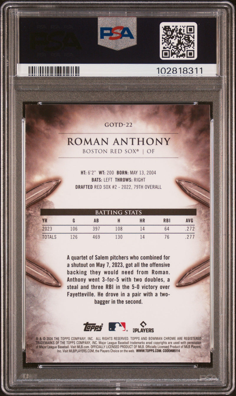 Graded 2024 Topps Bowman Chrome Roman Anthony #22 Gladiators of the Diamond Rookie RC Baseball Card PSA 10 Gem Mint