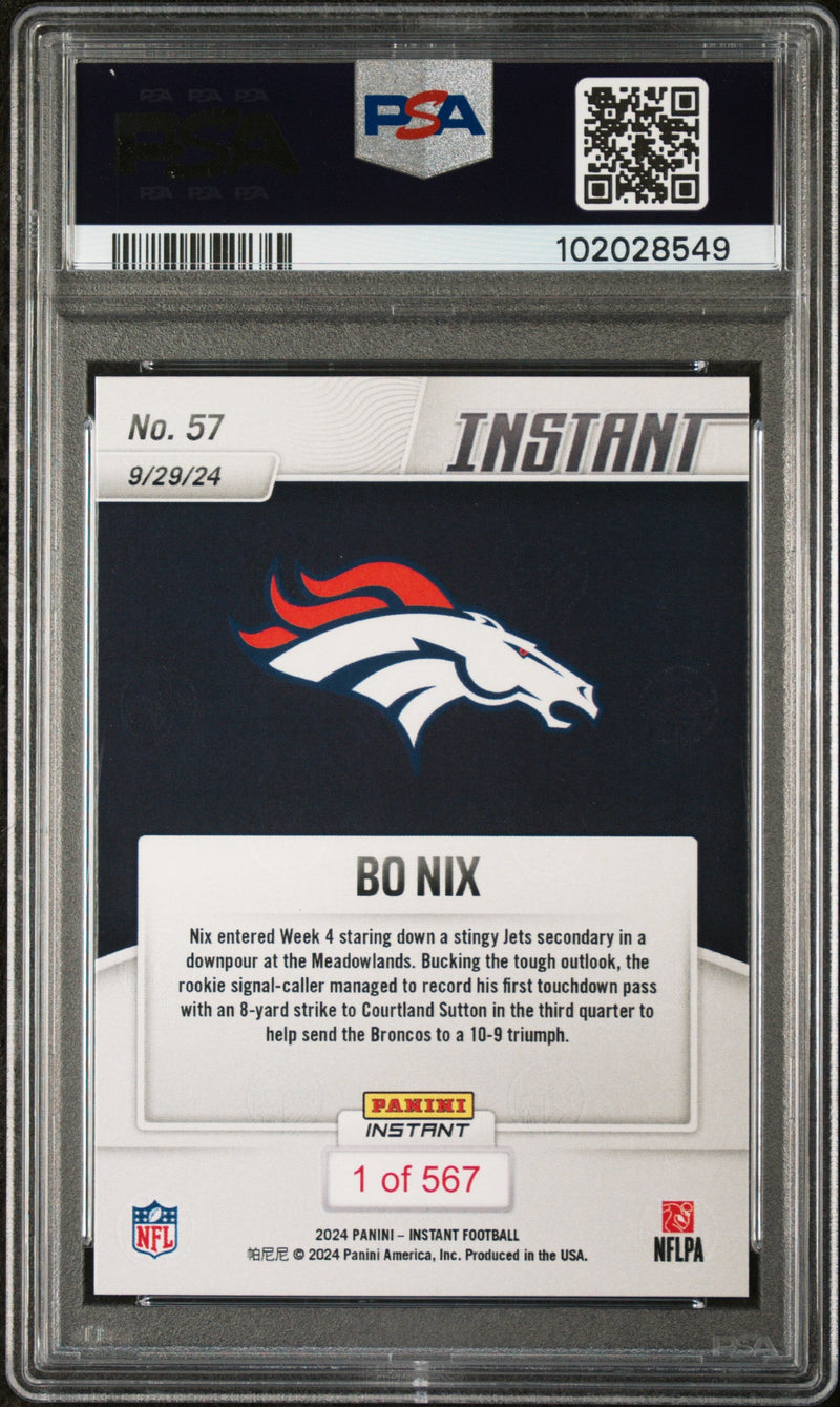 Graded 2024 Panini Instant NFL Bo Nix #57 Rookie RC Football Card PSA 9 Mint