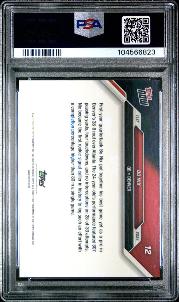 Graded 2024 Topps Now Bo Nix #12 Rookie RC Football Card PSA 10 Gem Mint