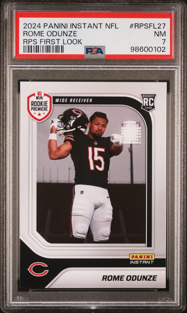 Graded 2024 Panini Instant NFL Rome Odunze #RPSFL27 RPS First Look Rookie RC Football Card PSA 7 Near Mint
