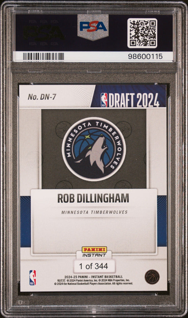 Graded 2024 Panini Instant NBA Rob Dillingham #DN7 Draft Night Rookie RC Basketball Card PSA 10 Gem Mint