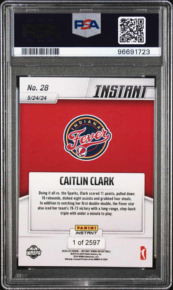 Graded 2024 Panini Instant WNBA Caitlin Clark #28 Rookie RC Basketball Card PSA 9 Mint