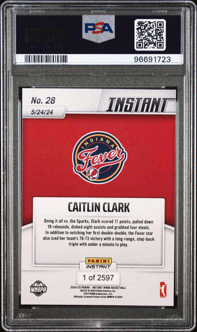 Graded 2024 Panini Instant WNBA Caitlin Clark #28 Rookie RC Basketball Card PSA 9 Mint