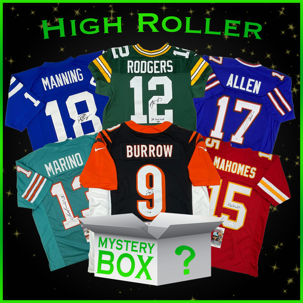 High Roller Autographed/Signed Football Jersey Mystery Box with PSA JSA or Beckett COA