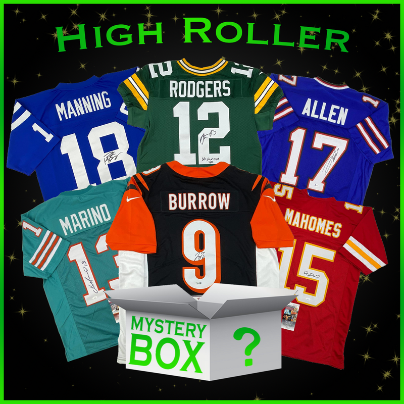 High Roller Autographed/Signed Football Jersey Mystery Box with PSA JSA or Beckett COA