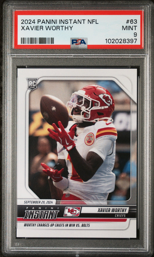 Graded 2024 Panini Instant NFL Xavier Worthy #63 Rookie RC Football Card PSA 9 Mint