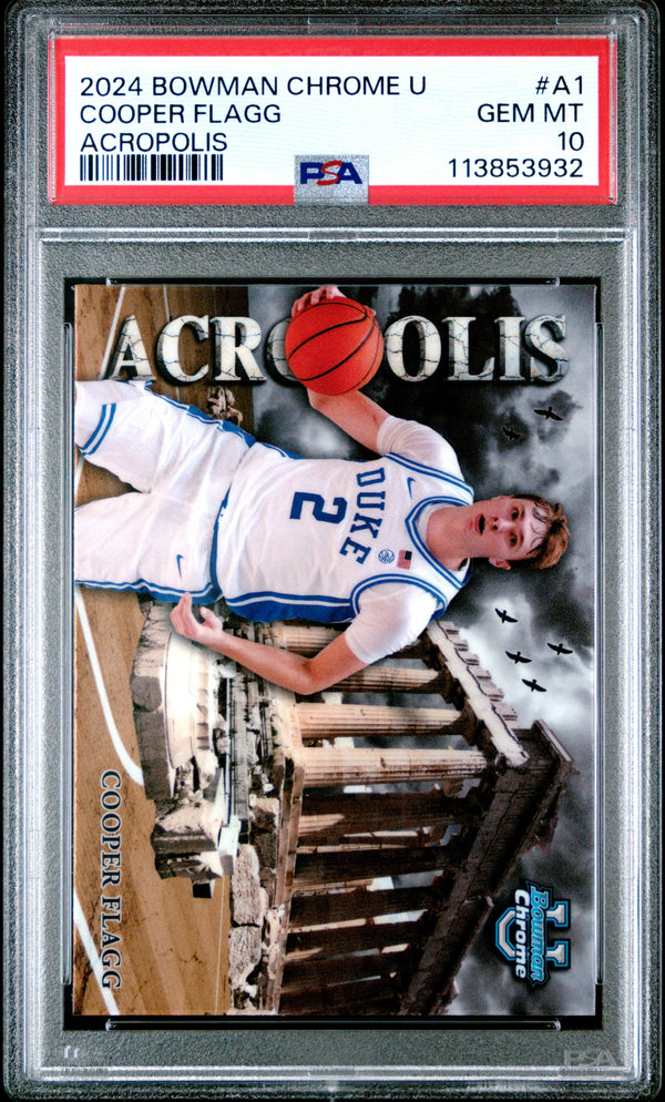 Graded 2024 Topps Bowman Chrome U Cooper Flagg #A1 Acroplis Rookie RC Basketball Card PSA 10 Gem Mint