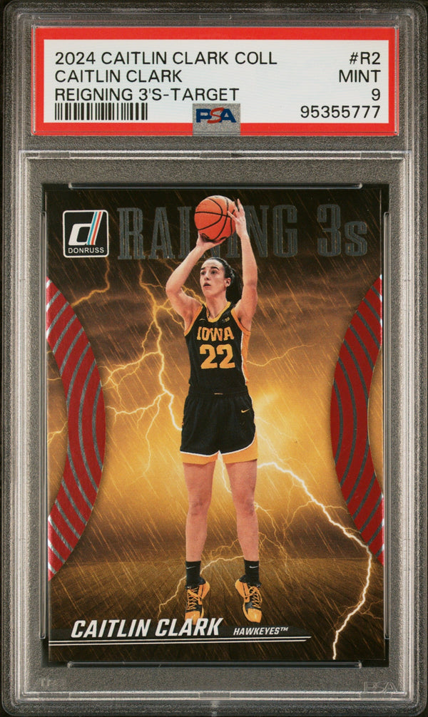 Graded 2024 Panini Caitlin Clark Collection Caitlin Clark #R2 Reigning 3's Target Rookie RC Basketball Card PSA 9 Mint