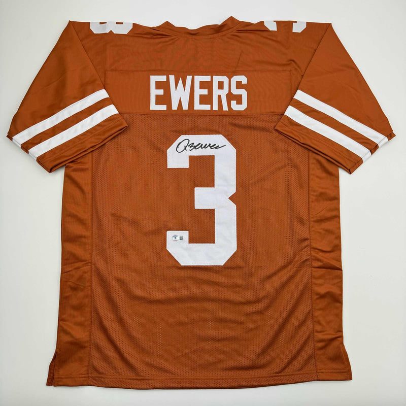 Autographed/Signed Quinn Ewers Texas Orange College Football Jersey Beckett BAS COA