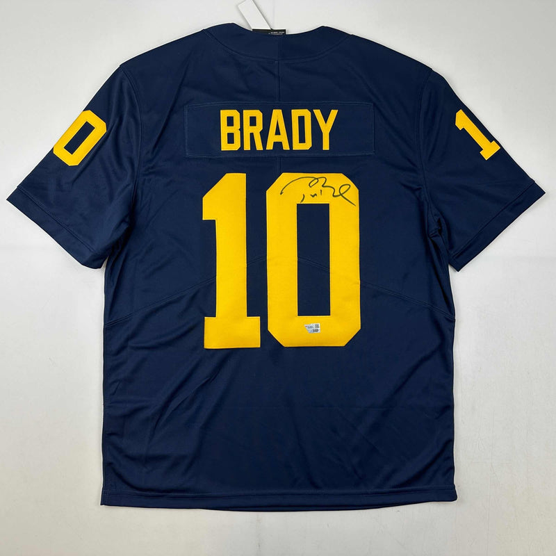 Autographed/Signed Tom Brady Michigan Wolverines Blue Authentic Limited Football Jersey Fanatics COA