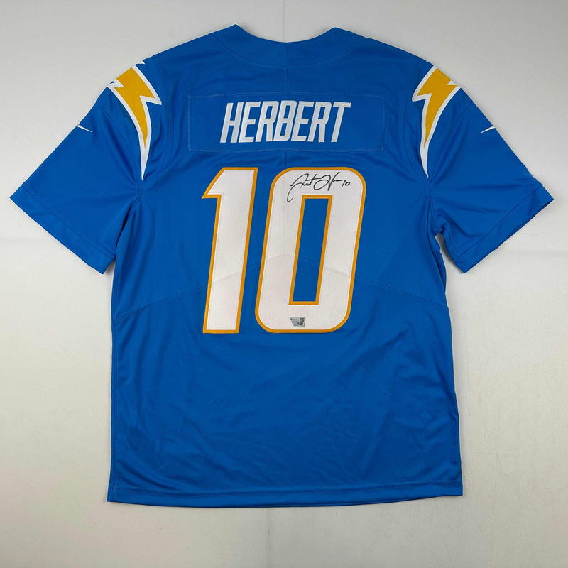 Autographed/Signed Justin Herbert Los Angles LA Chargers Powder Blue Authentic Elite Football Jersey Fanatics COA
