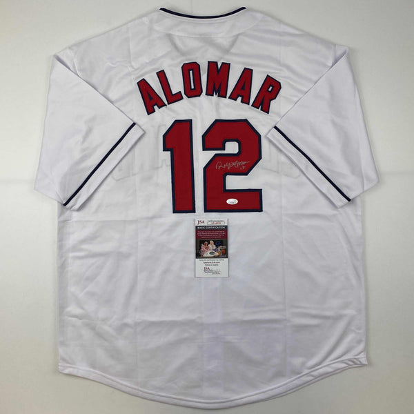 Autographed/Signed Roberto Alomar Cleveland White Baseball Jersey JSA COA