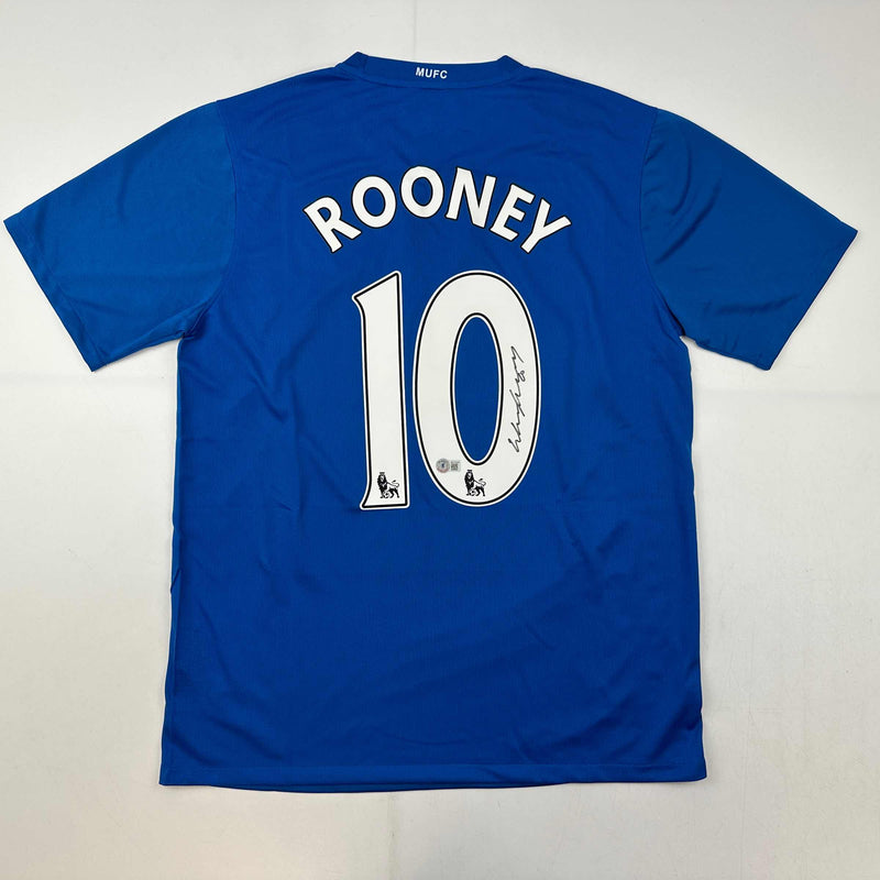 Autographed/Signed Wayne Rooney Manchester United Blue Soccer Jersey Beckett BAS COA