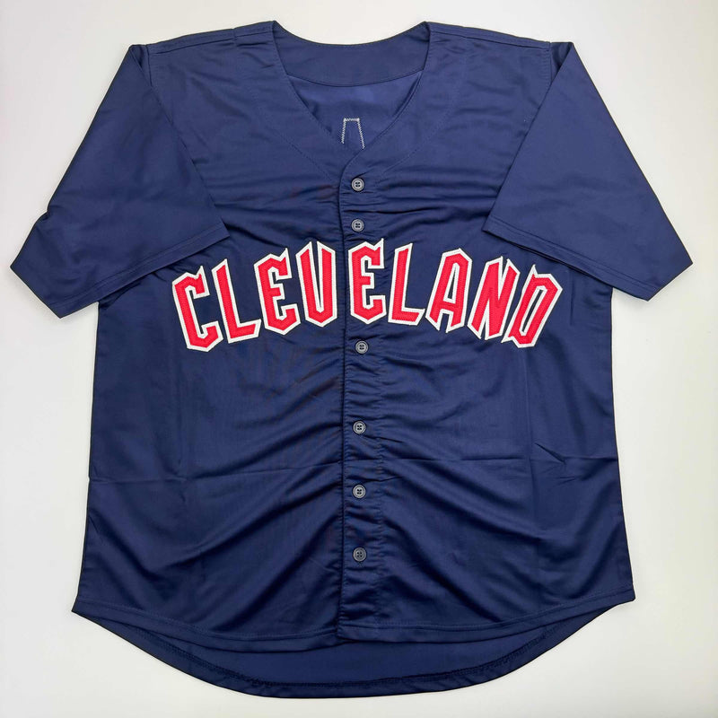 Autographed/Signed Emmanuel Clase Cleveland Blue Baseball Jersey JSA COA