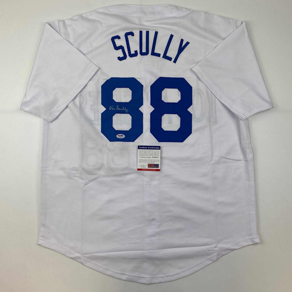 Autographed/Signed Vin Scully Los Angeles LA White Baseball Jersey PSA/DNA COA