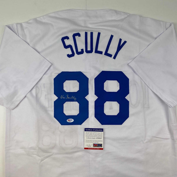 Autographed/Signed Vin Scully Los Angeles LA White Baseball Jersey PSA/DNA COA
