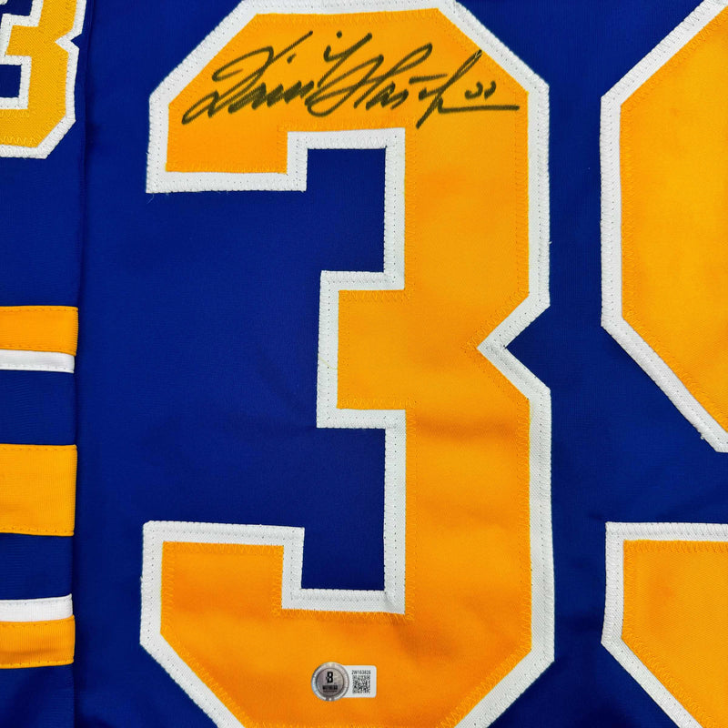 Autographed/Signed Dominik Hasek Buffalo Blue Hockey Jersey Beckett BAS COA