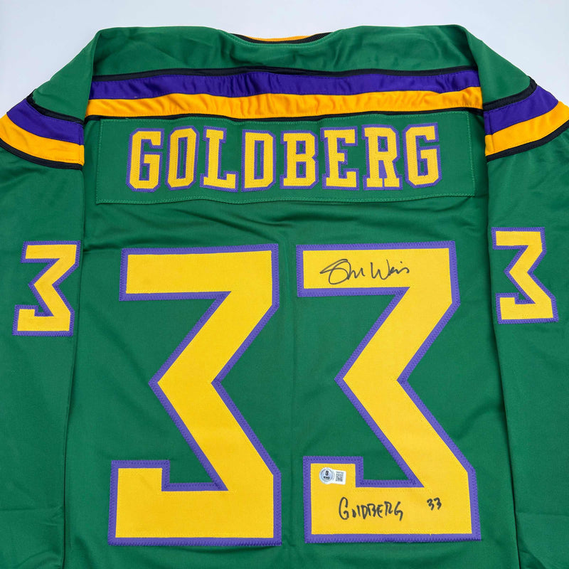 Autographed/Signed Shaun Weiss Greg Goldberg The Mighty Ducks Green Hockey Jersey Beckett BAS COA