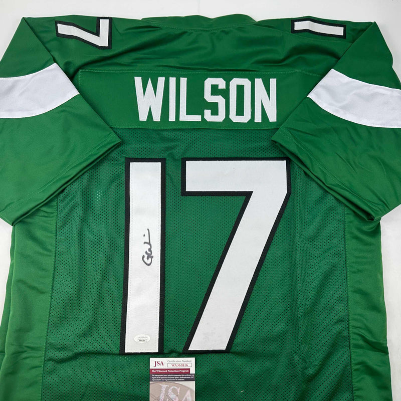 Autographed/Signed Garrett Wilson New York Green Football Jersey JSA COA