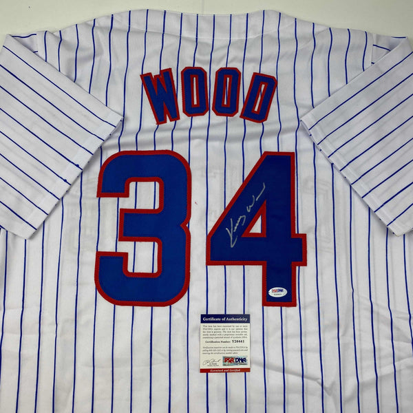 Autographed/Signed Kerry Wood Chicago Pinstripe Baseball Jersey PSA/DNA COA