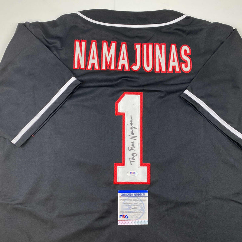 Autographed/Signed Thug Rose Namajunas UFC MMA Black Ultimate Fighting Jersey Shirt PSA/DNA COA