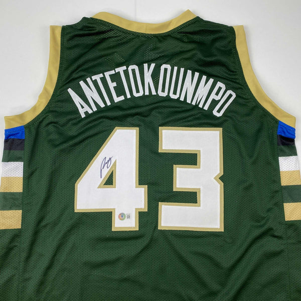 Autographed/Signed Thanasis Antetokounmpo Milwaukee Green Basketball Jersey Beckett BAS COA