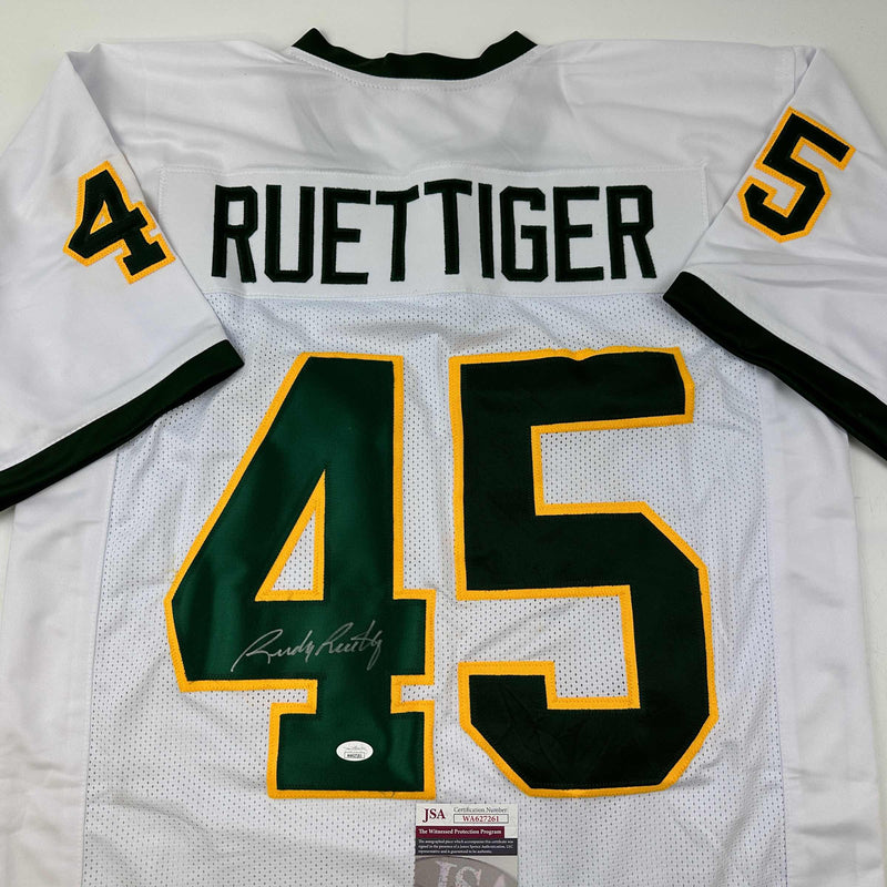 Autographed/Signed Rudy Ruettiger Notre Dame White/Green College Football Jersey JSA COA