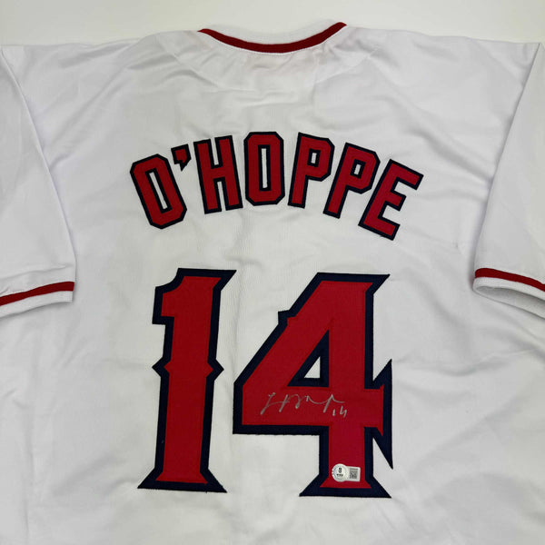 Autographed/Signed Logan O'Hoppe Los Angeles LA Anaheim White Baseball Jersey Beckett BAS COA