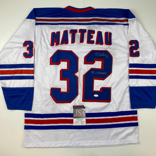 Autographed/Signed Stephane Matteau 94 Champs New York White Hockey Jersey JSA COA