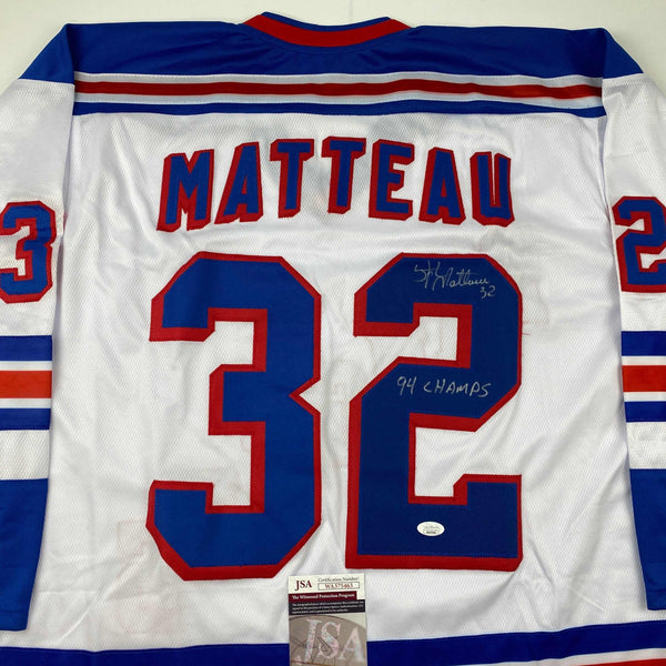 Autographed/Signed Stephane Matteau 94 Champs New York White Hockey Jersey JSA COA
