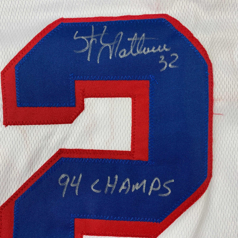 Autographed/Signed Stephane Matteau 94 Champs New York White Hockey Jersey JSA COA