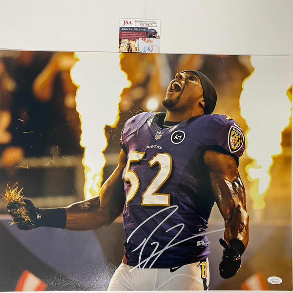 Autographed/Signed Ray Lewis Baltimore Ravens 16x20 Football Photo JSA COA #3