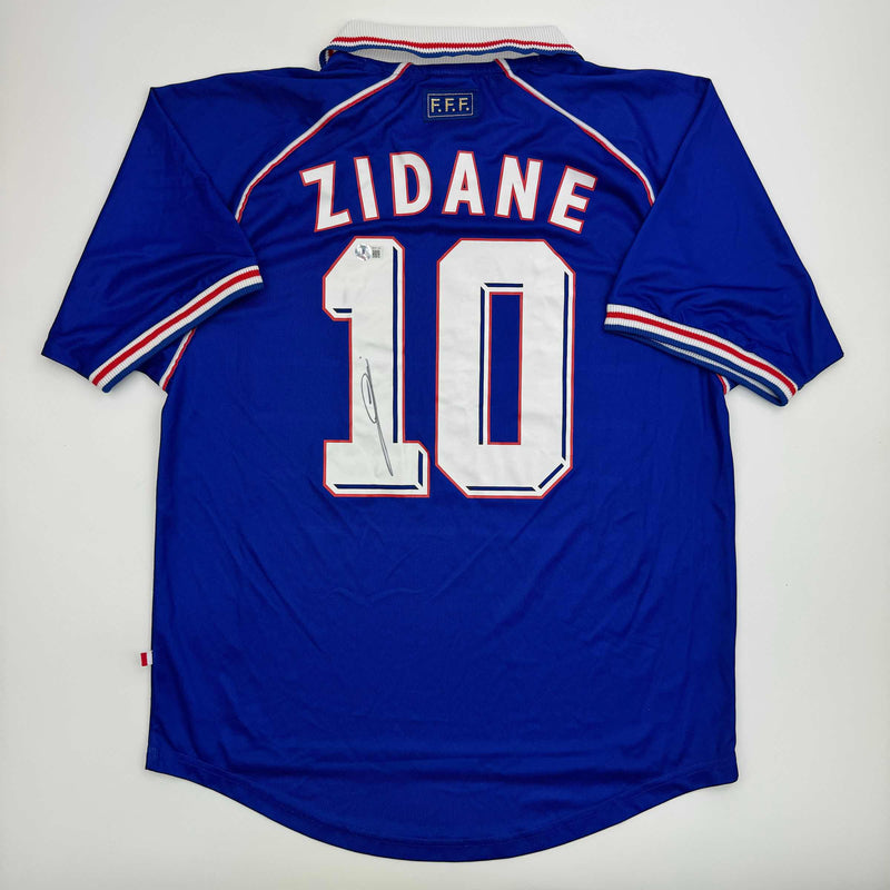 Autographed/Signed Zinedine Zidane France French National Team Blue Soccer Jersey Beckett BAS COA