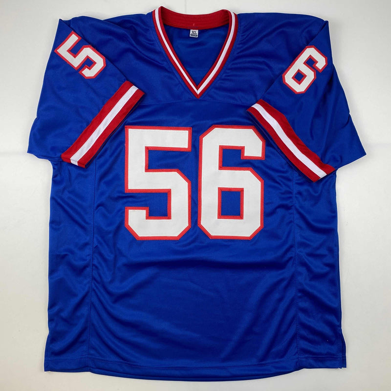 Autographed/Signed Lawrence Taylor New York Blue USA American Flag Football Jersey Beckett BAS COA