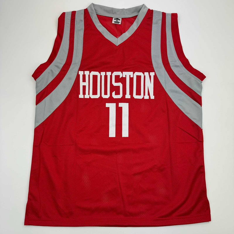 Autographed/Signed Yao Ming Houston Red Basketball Jersey Beckett BAS COA