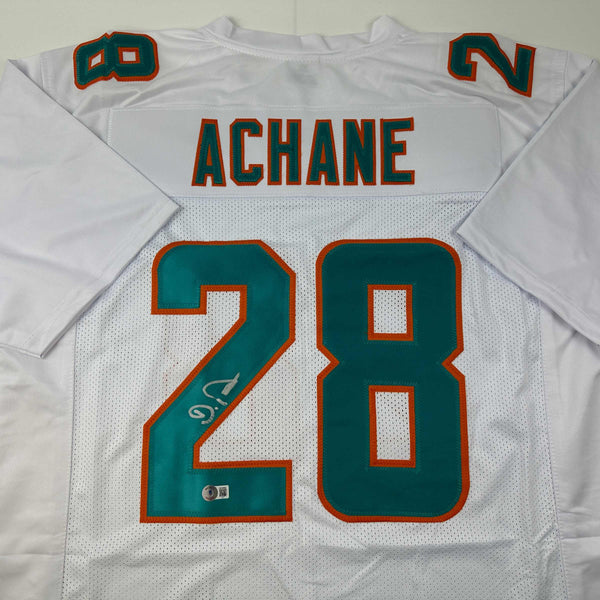Autographed/Signed De'Von DeVon Achane Miami White Football Jersey Beckett BAS COA