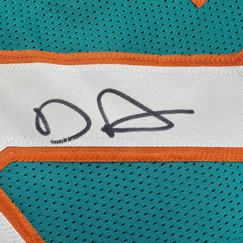 Autographed/Signed De'Von DeVon Achane Miami Teal Football Jersey Beckett BAS COA