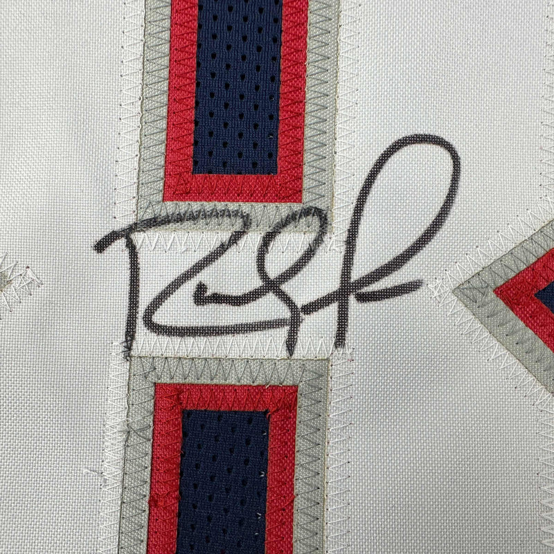 Autographed/Signed Randy Moss New England Blue Football Jersey Beckett BAS COA