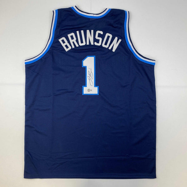 Autographed/Signed Jalen Brunson Villanova Blue College Basketball Jersey Beckett BAS COA