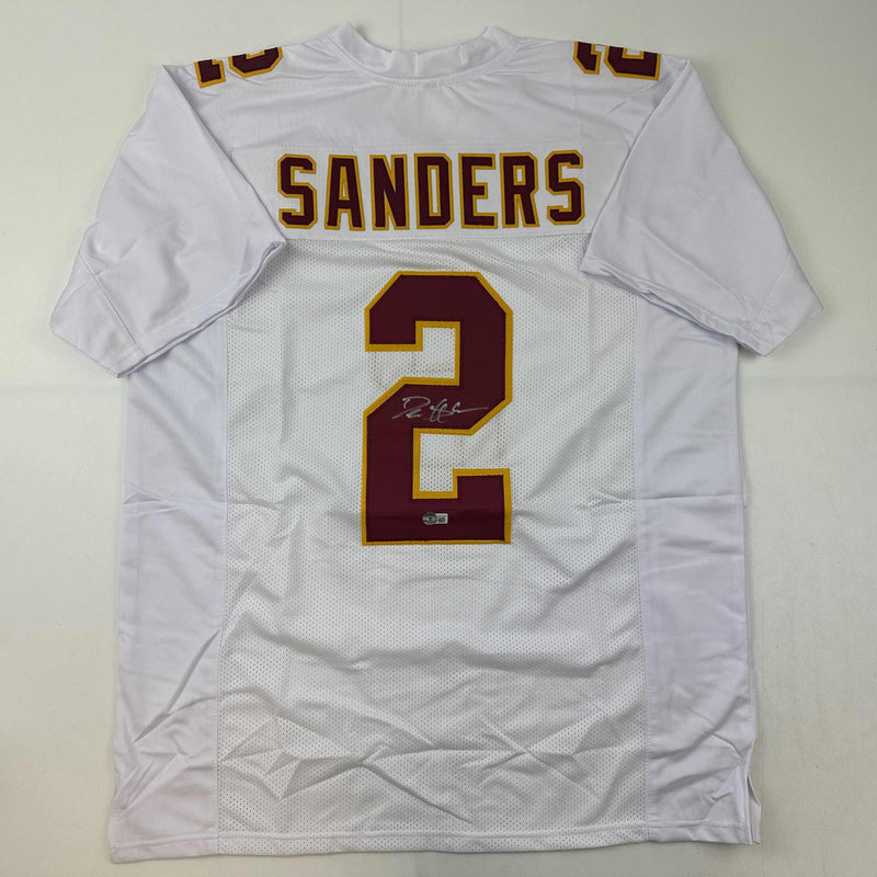 Autographed/Signed Deion Sanders Florida State FSU White College Football Jersey Beckett BAS COA