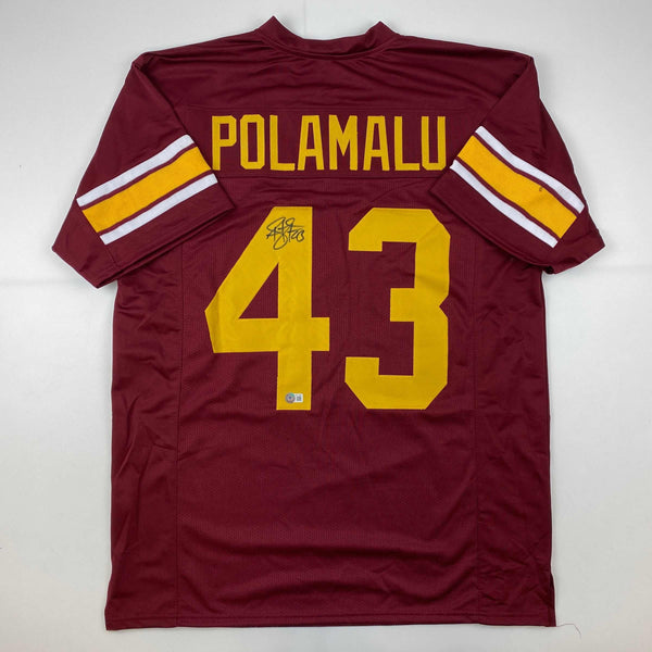 Autographed/Signed Troy Polamalu USC Southen Cal Maroon College Football Jersey Beckett BAS COA