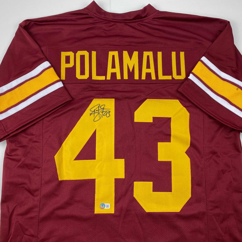 Autographed/Signed Troy Polamalu USC Southen Cal Maroon College Football Jersey Beckett BAS COA