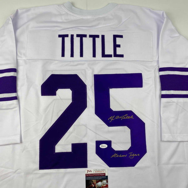 Autographed/Signed YA Y.A. Tittle Inscribed Geaux Tigers LSU White College Football Jersey JSA COA