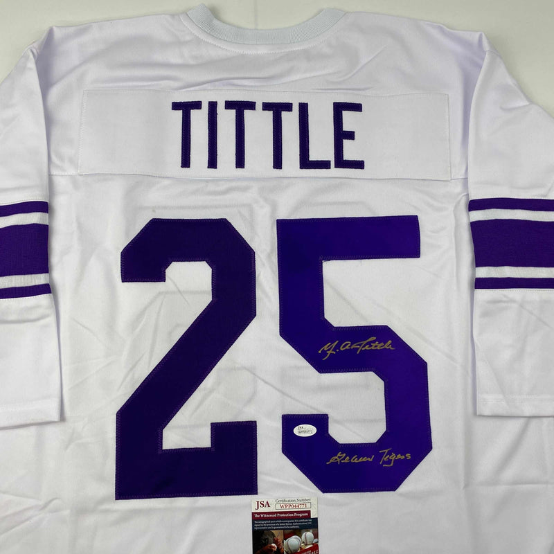 Autographed/Signed YA Y.A. Tittle Inscribed Geaux Tigers LSU White College Football Jersey JSA COA