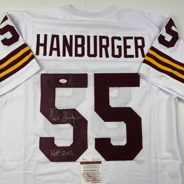 Autographed/Signed Chris Hanburger HOF 2011 Washington White Football Jersey JSA COA