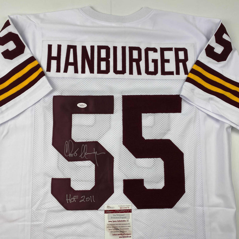 Autographed/Signed Chris Hanburger HOF 2011 Washington White Football Jersey JSA COA