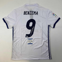 Autographed/Signed Karim Benzema Real Madrid 2016-17 White Soccer Jersey Beckett BAS COA