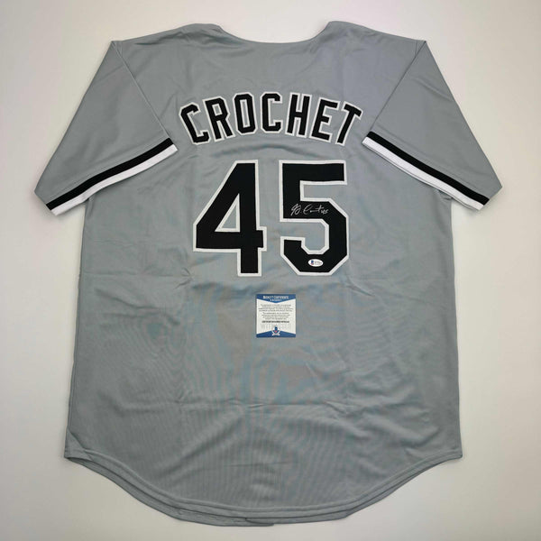 Autographed/Signed Garrett Crochet Chicago Grey Baseball Jersey Beckett BAS COA