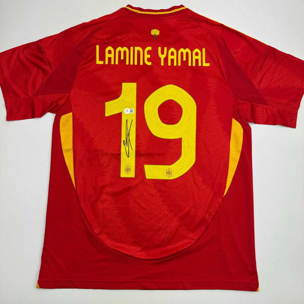 Autographed/Signed Lamine Yamal Spain Red World Cup Soccer Futbol Jersey Beckett BAS COA